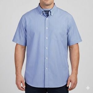 Galileo Short Sleeve Button Down Shirt Striped Regular Fit Cotton Blue White‎
